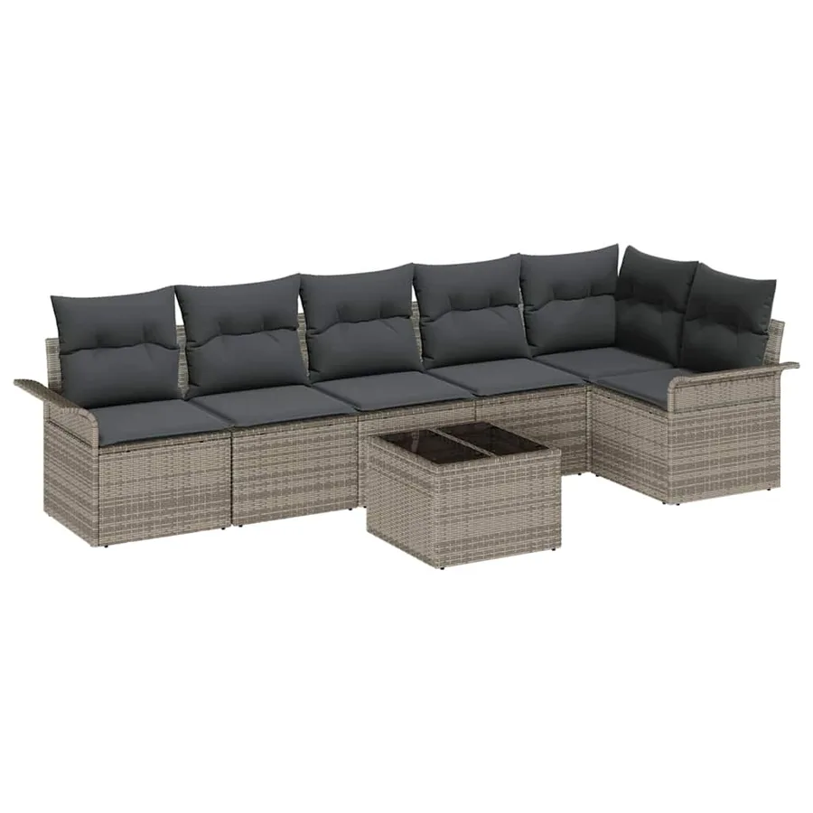 Ensemble de canapé de jardin avec coussin 7 pcs Gris Poly rotin - 2