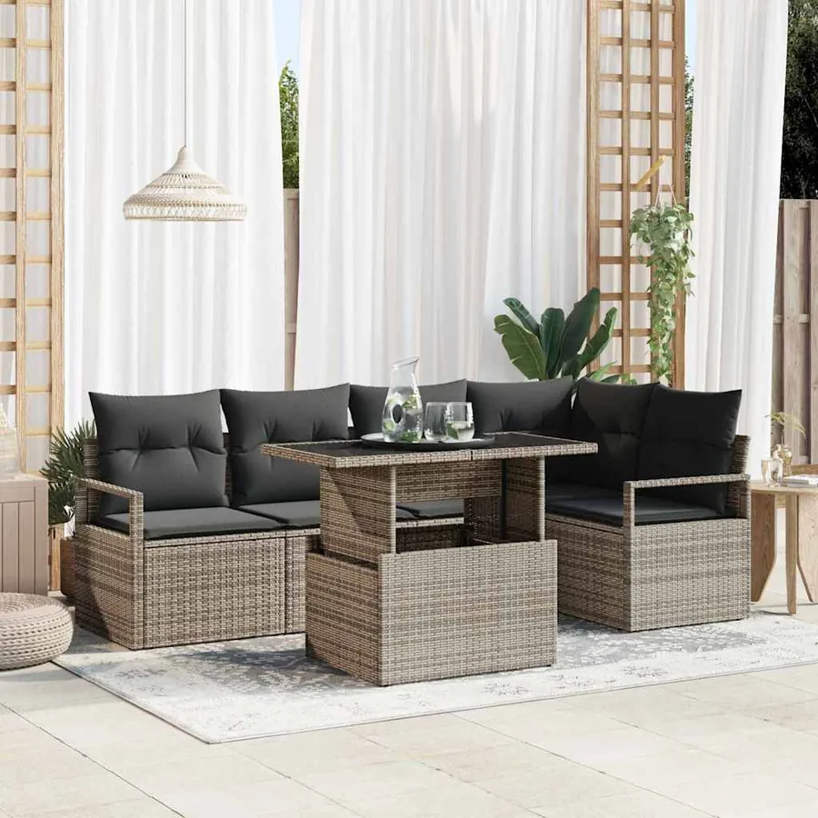 Ensemble de canapé de jardin avec coussin 6 pcs Gris Poly rotin