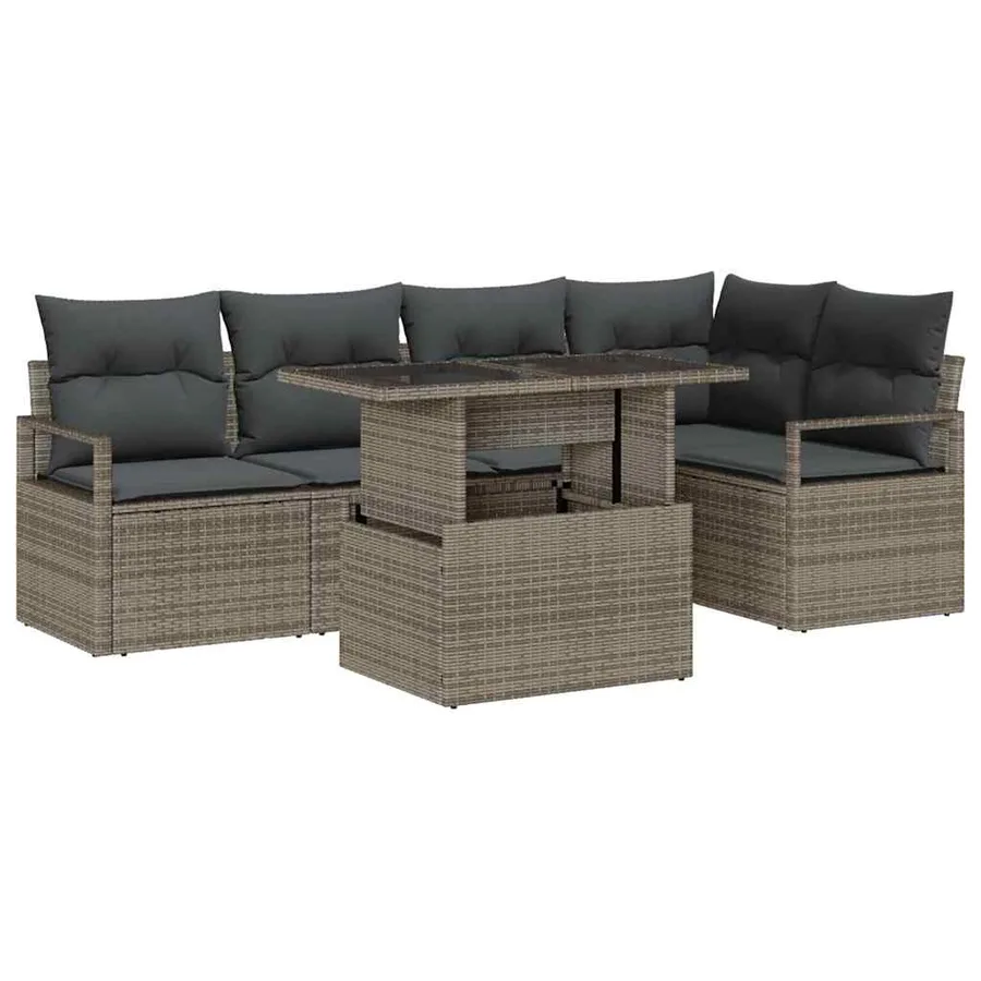 Ensemble de canapé de jardin avec coussin 6 pcs Gris Poly rotin - 2