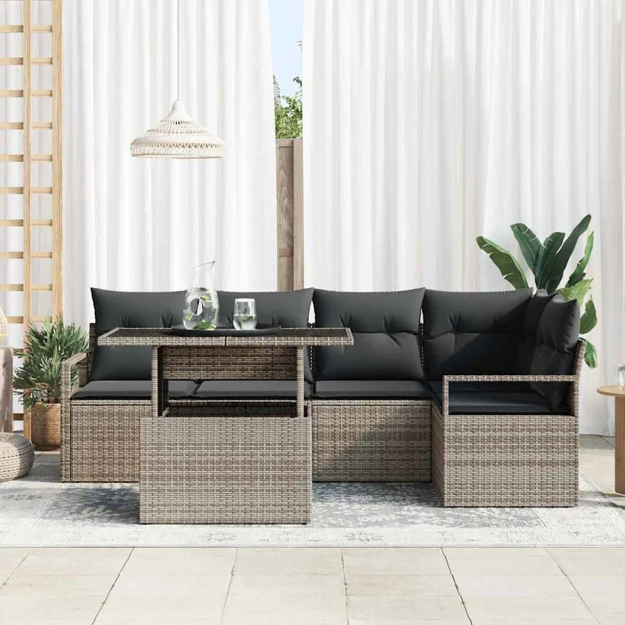 Ensemble de canapé de jardin avec coussin 6 pcs Gris Poly rotin - 3