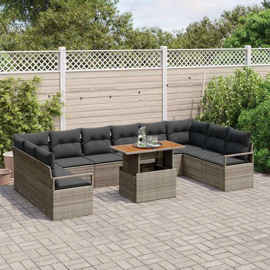Ensemble de canapé de jardin 11 pcs Gris Poly rotin - 3