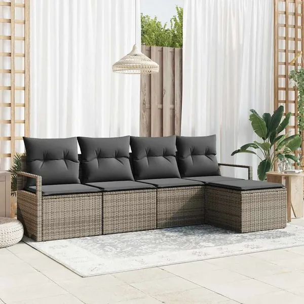 Ensemble de Canapés avec coussin 5 pcs Gris polyrotin