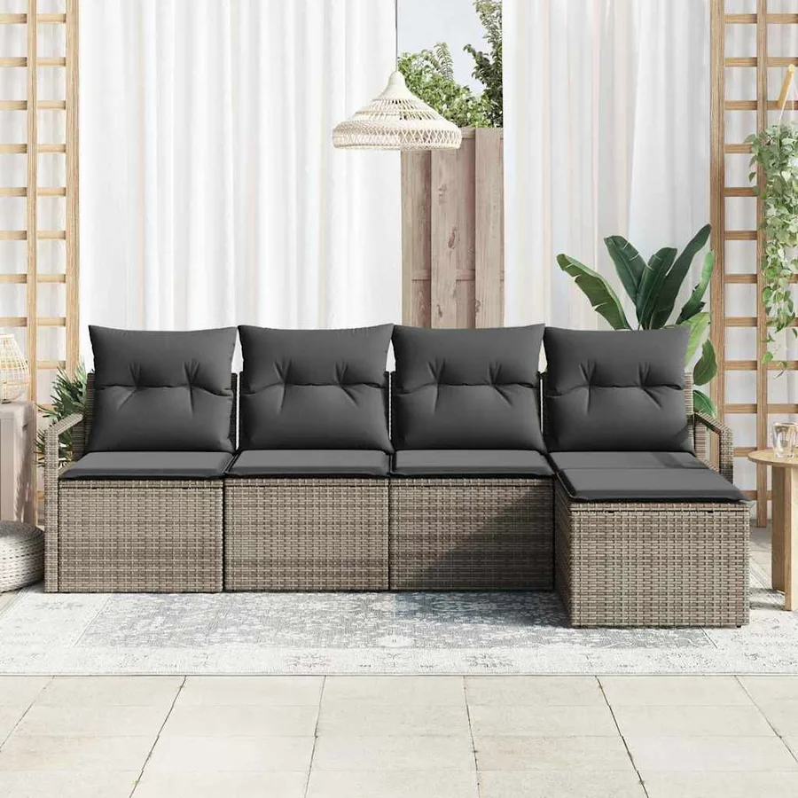 Ensemble de Canapés avec coussin 5 pcs Gris polyrotin - 3