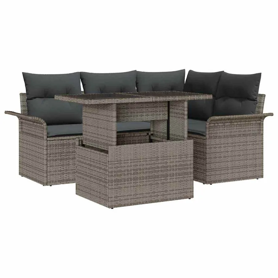 Ensemble de canapé de jardin avec coussin 5 pcs Gris Poly rotin