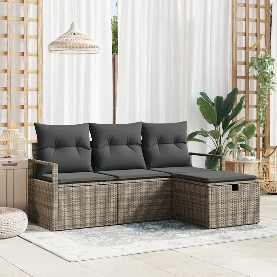 Ensemble de canapé de jardin avec coussin 4 pcs Gris Poly rotin