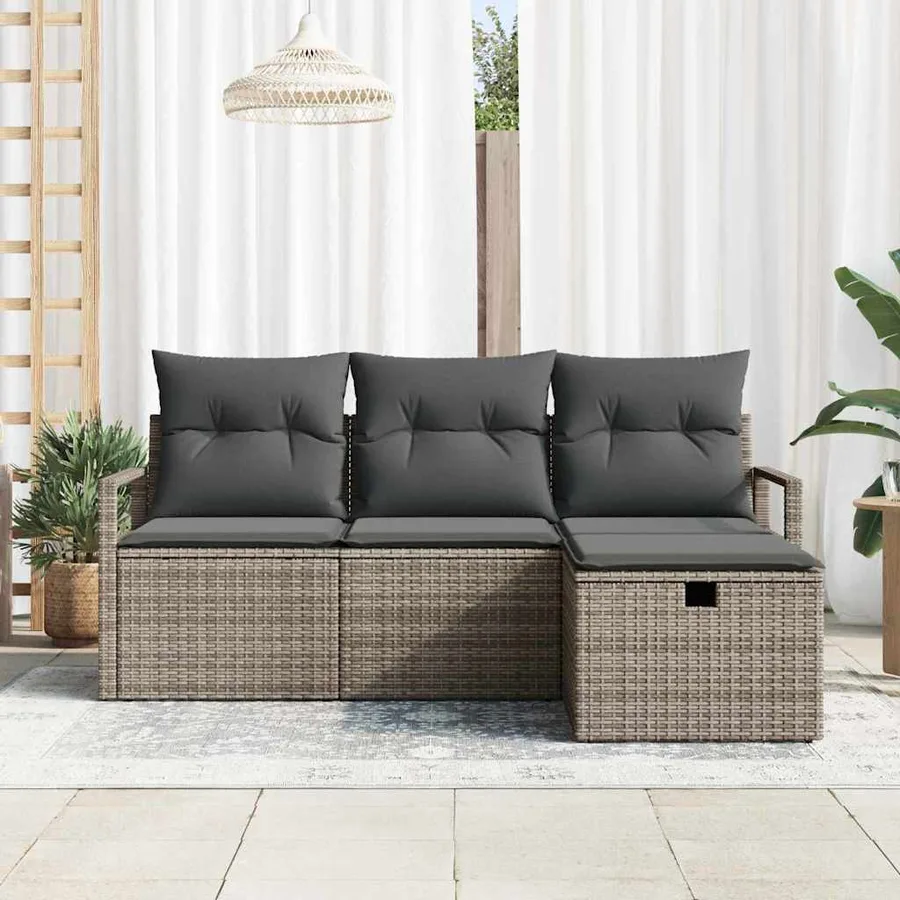Ensemble de canapé de jardin avec coussin 4 pcs Gris Poly rotin - 3