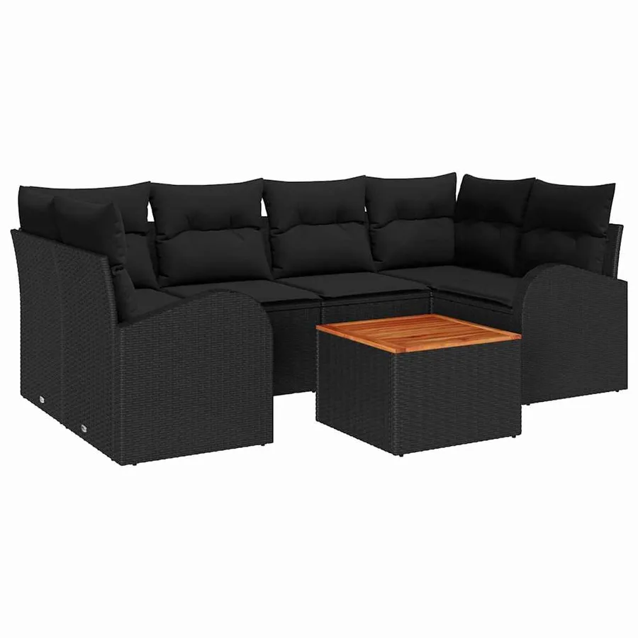 Ensemble de canapé de jardin avec coussin 7 pcs Noir polyrotin - 2