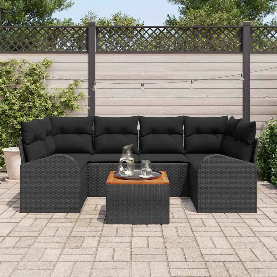Ensemble de canapé de jardin avec coussin 7 pcs Noir polyrotin - 3