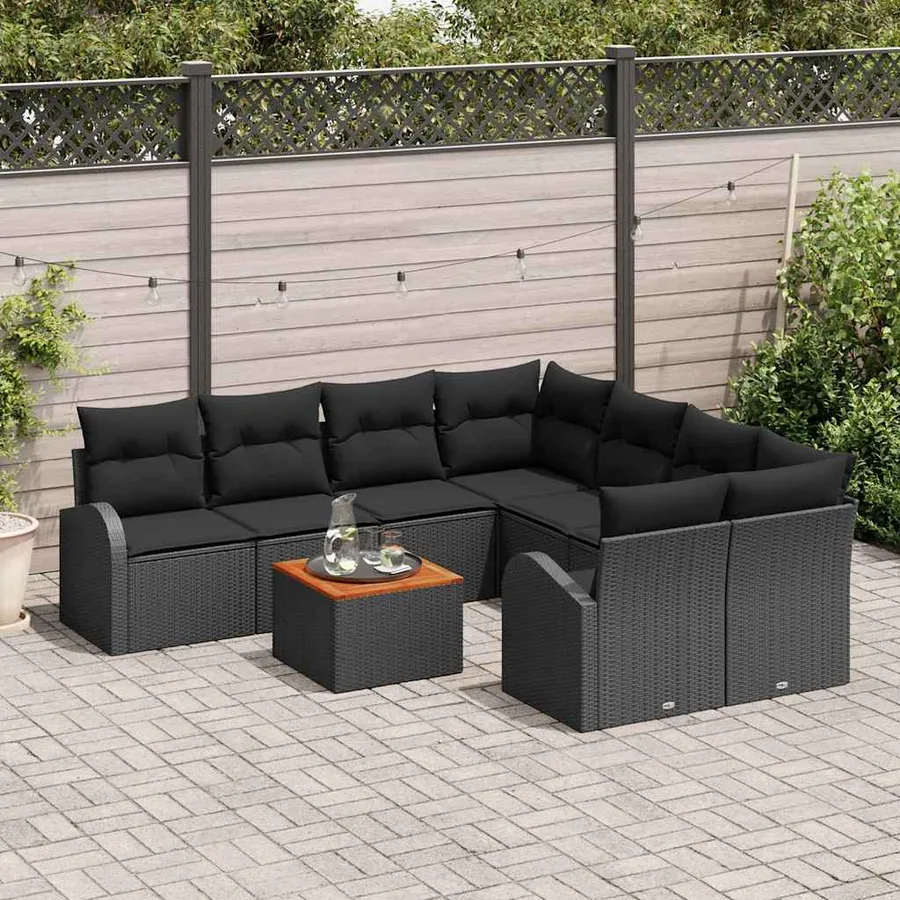 Ensemble de canapé de jardin avec coussin 9 pcs Noir polyrotin - 3