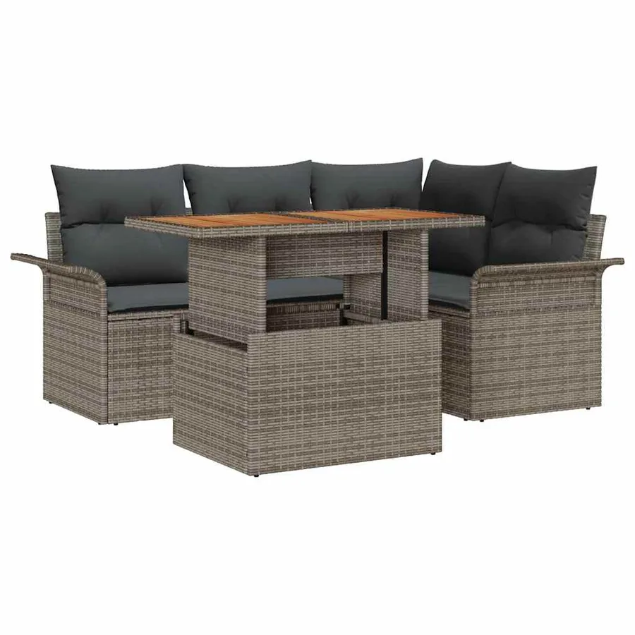 Ensemble de canapé de jardin 5 pcs Gris Poly rotin - 2