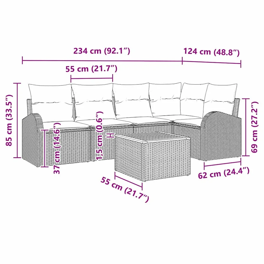 Ensemble de canapé de jardin avec coussin 6 pcs Noir polyrotin - 13