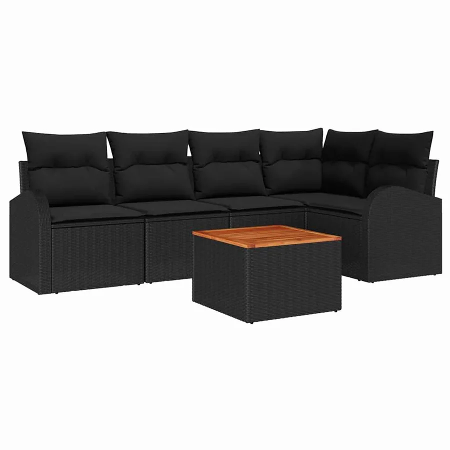 Ensemble de canapé de jardin avec coussin 6 pcs Noir polyrotin - 2