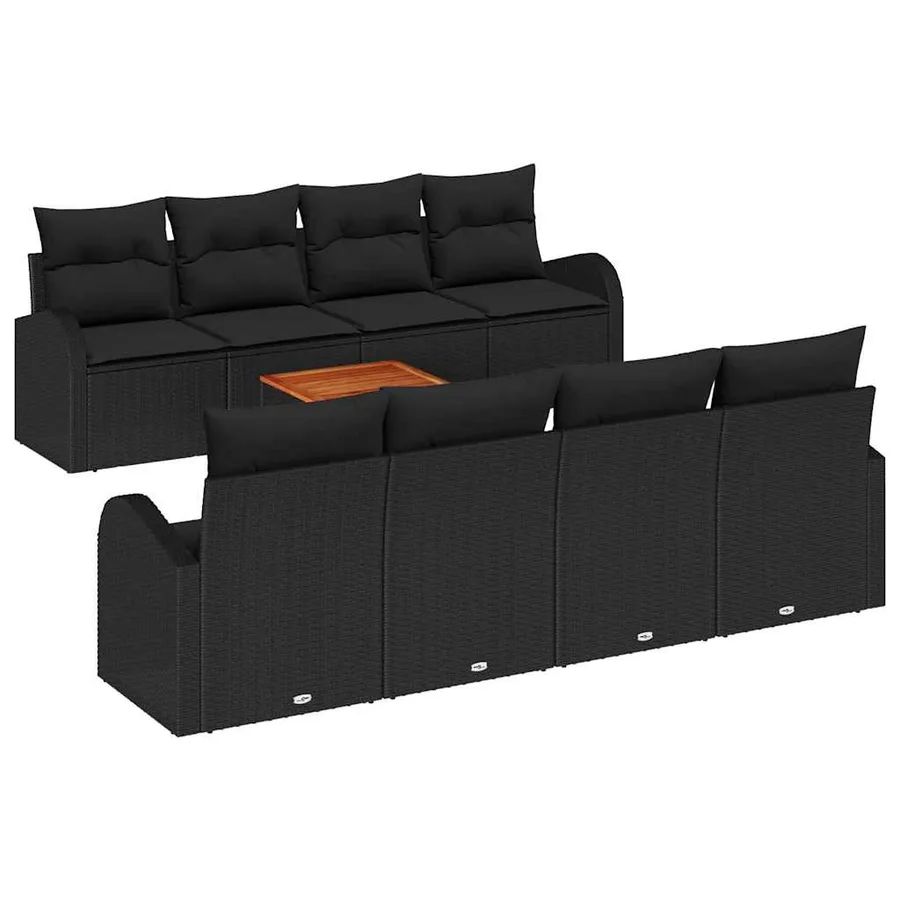 Ensemble de canapé de jardin avec coussin 9 pcs Noir polyrotin - 2