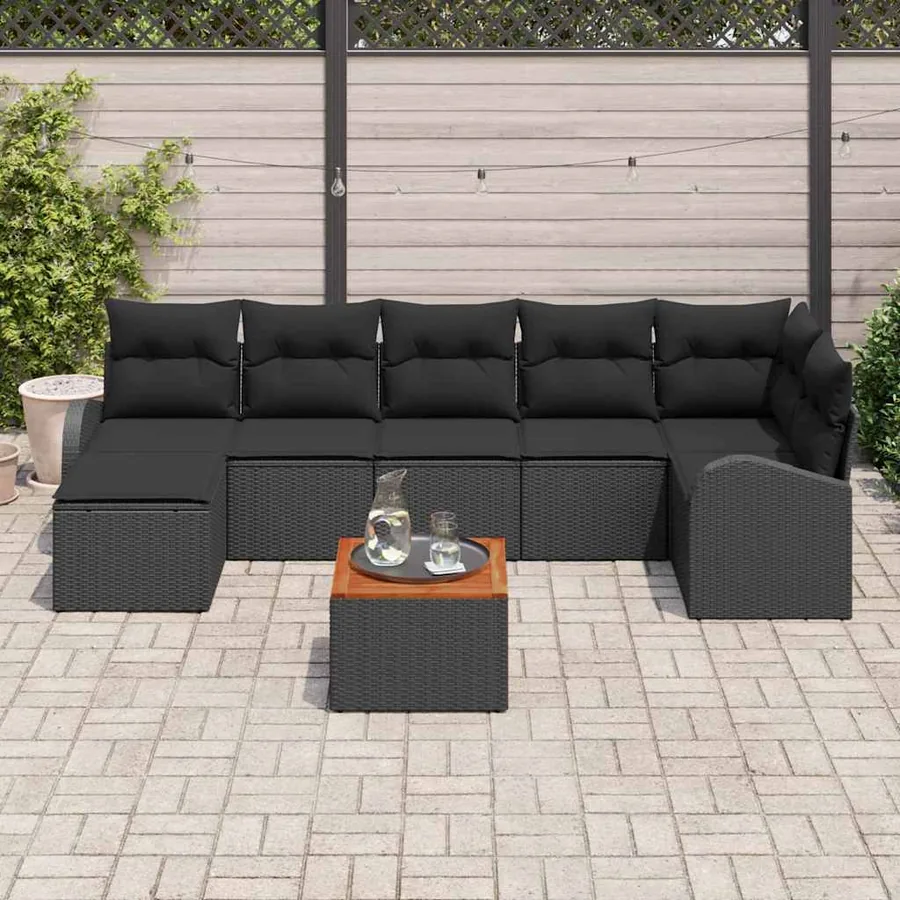 Ensemble de canapé de jardin avec coussin 8 pcs Noir polyrotin