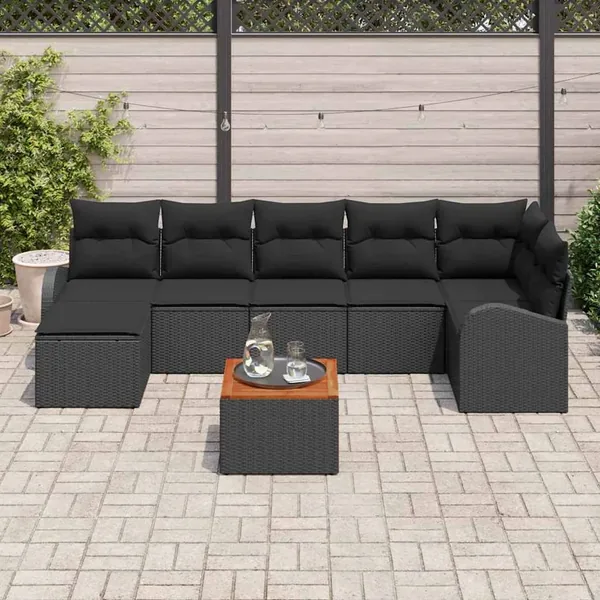Ensemble de canapé de jardin avec coussin 8 pcs Noir polyrotin