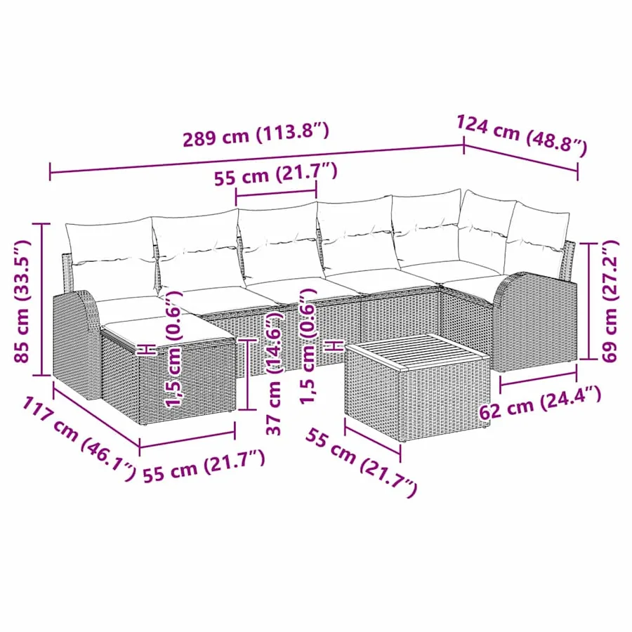 Ensemble de canapé de jardin avec coussin 8 pcs Noir polyrotin - 8