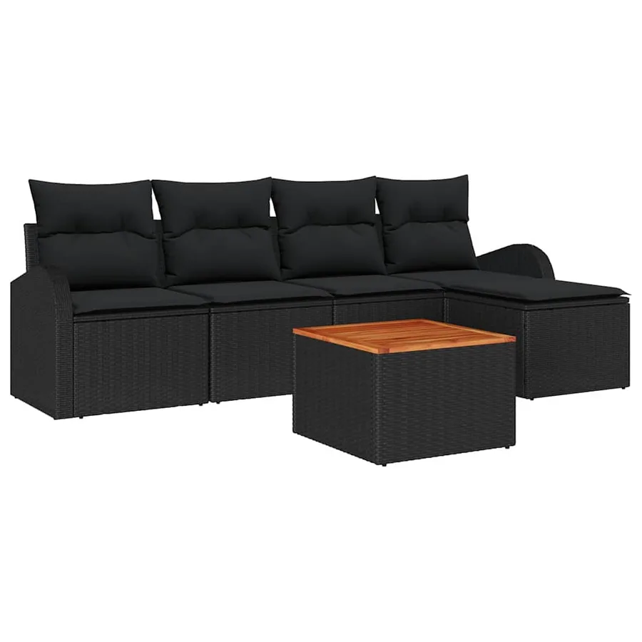 Ensemble de canapé de jardin avec coussin 6 pcs Noir polyrotin - 2