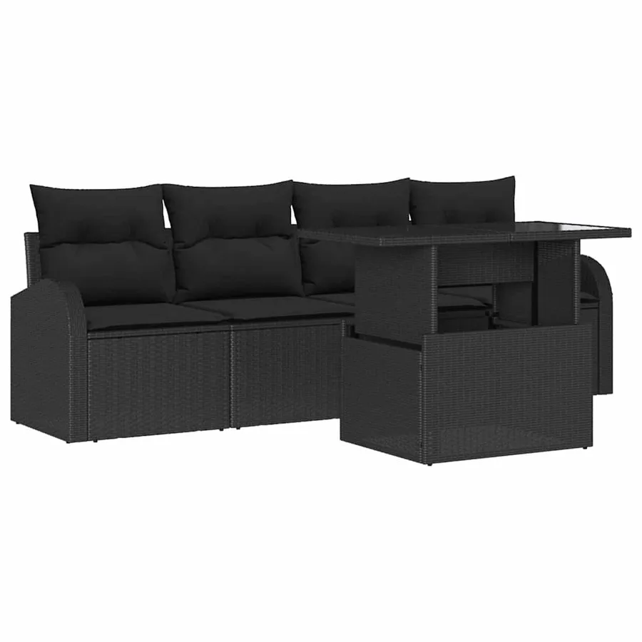 Ensemble de canapé de jardin avec coussin 5 pcs Noir Poly rotin - 2
