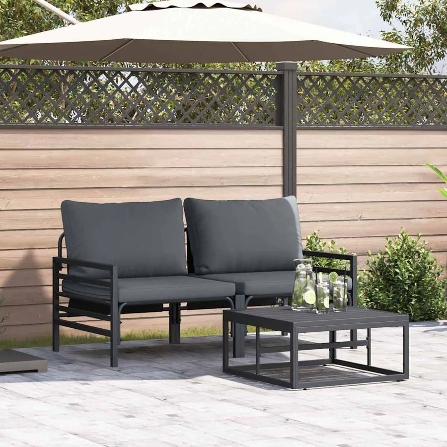 Ensemble de canapé de jardin avec coussin 3 pcs Noir Acier