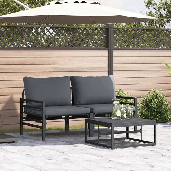 Ensemble de canapé de jardin avec coussin 3 pcs Noir Acier