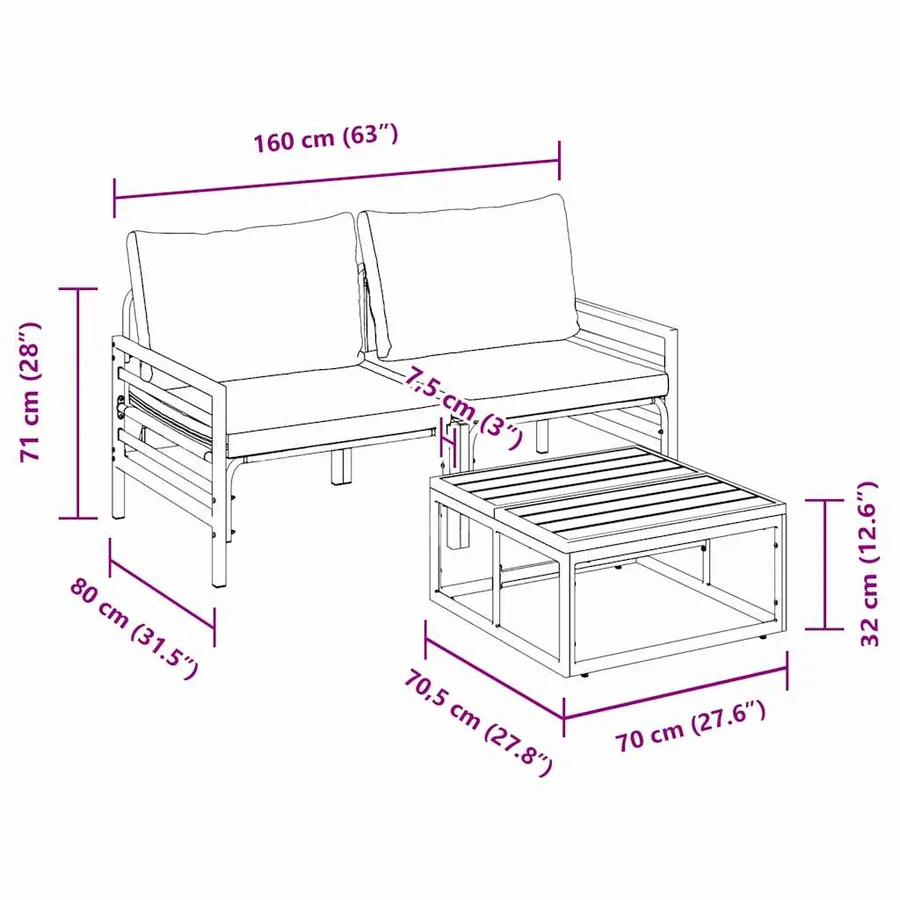 Ensemble de canapé de jardin avec coussin 3 pcs Noir Acier - 11