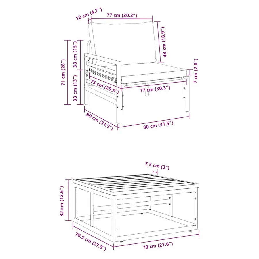 Ensemble de canapé de jardin avec coussin 3 pcs Noir Acier - 12