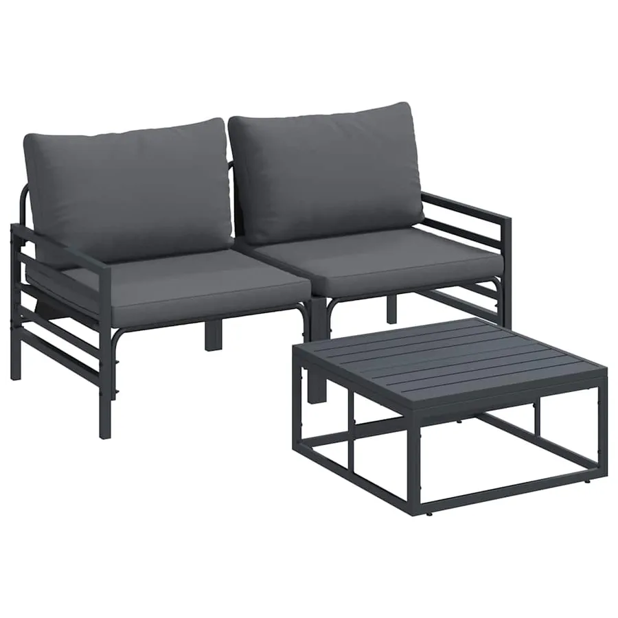 Ensemble de canapé de jardin avec coussin 3 pcs Noir Acier - 2