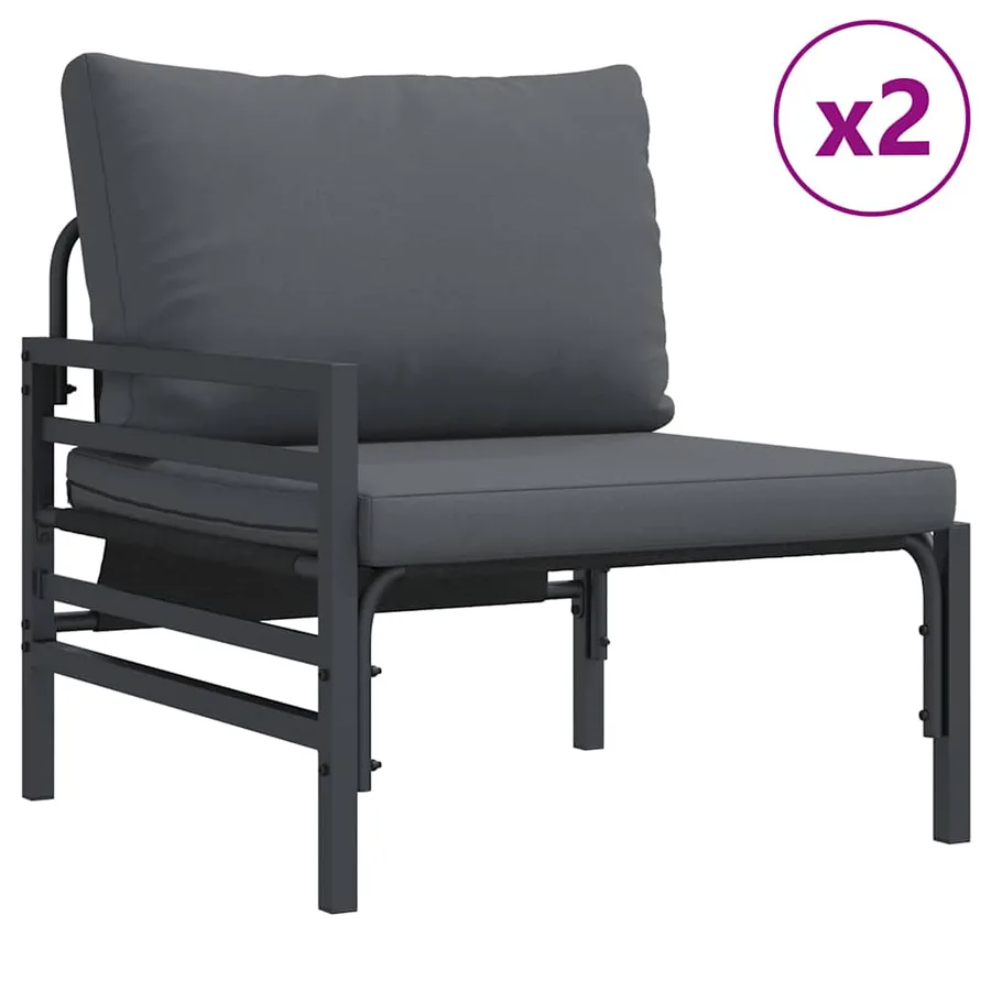 Ensemble de canapé de jardin avec coussin 3 pcs Noir Acier - 3