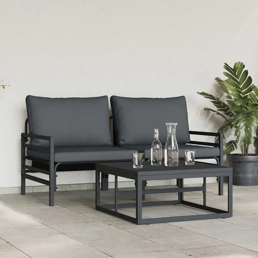 Ensemble de canapé de jardin avec coussin 3 pcs Noir Acier - 4