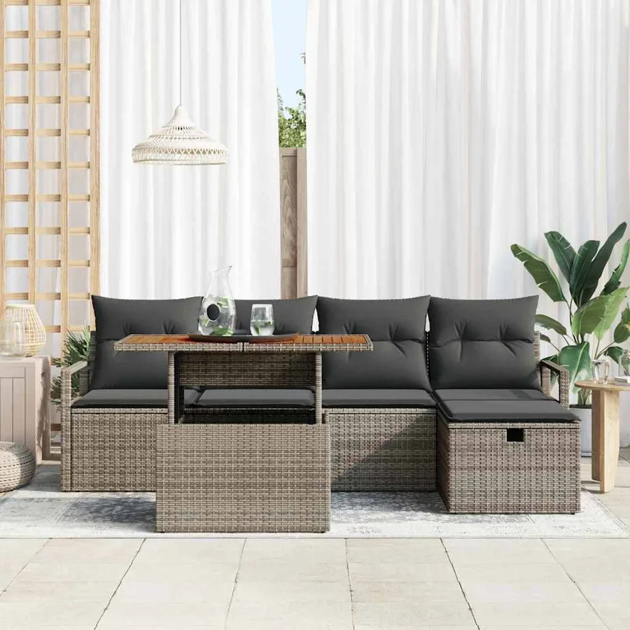 Ensemble de canapé de jardin 6 pcs Gris polyrotin - 3