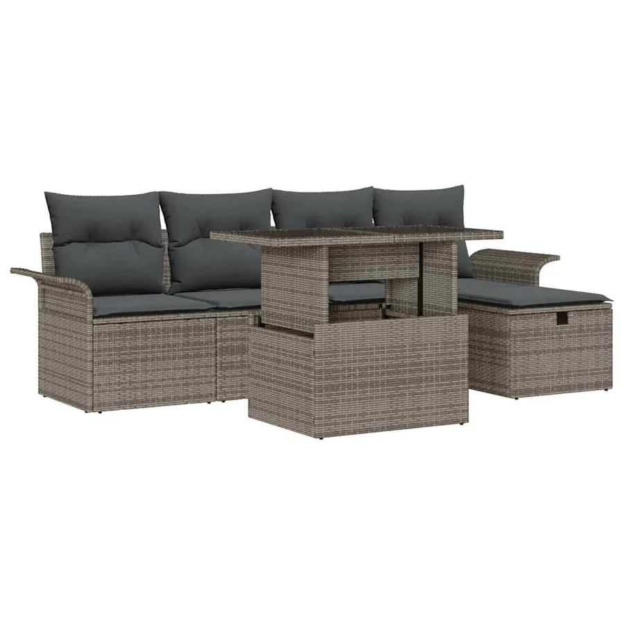 Ensemble de canapé de jardin avec coussin 6 pcs Gris Poly rotin - 2