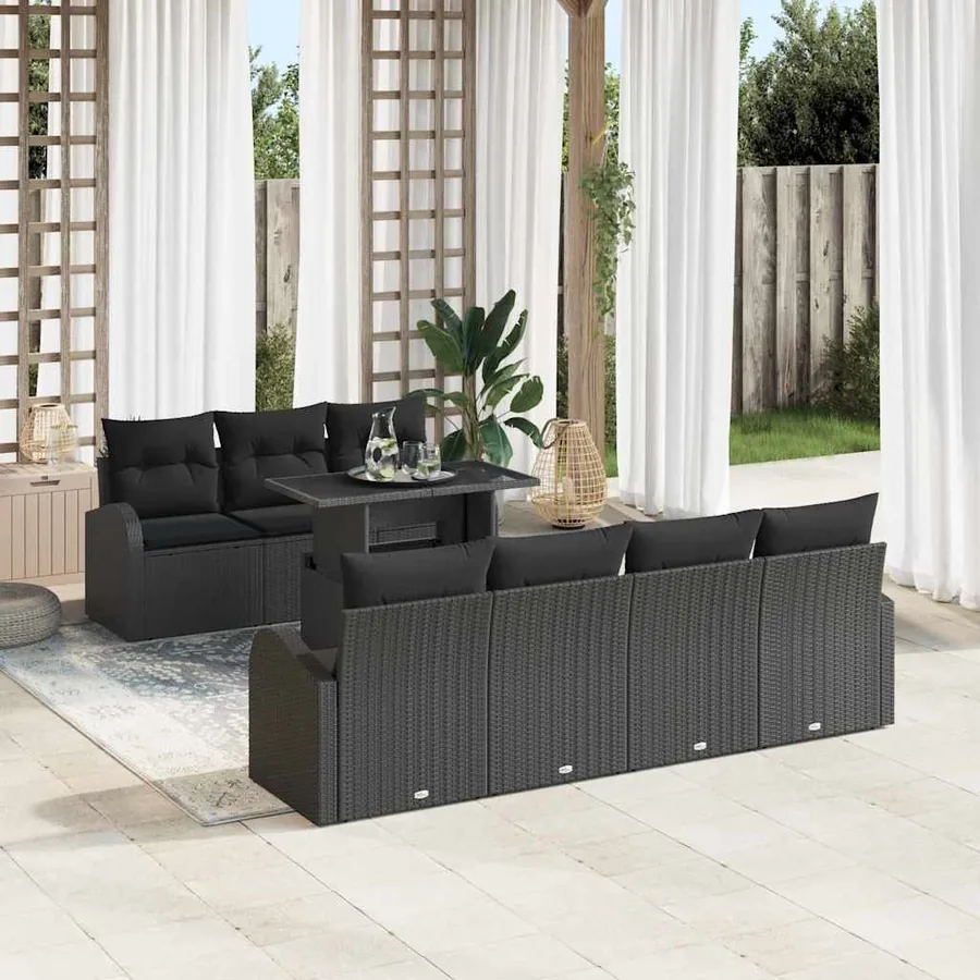 Ensemble de canapé de jardin avec coussin 8 pcs Noir Poly rotin
