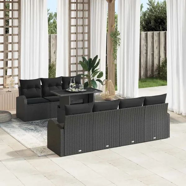 Ensemble de canapé de jardin avec coussin 8 pcs Noir Poly rotin