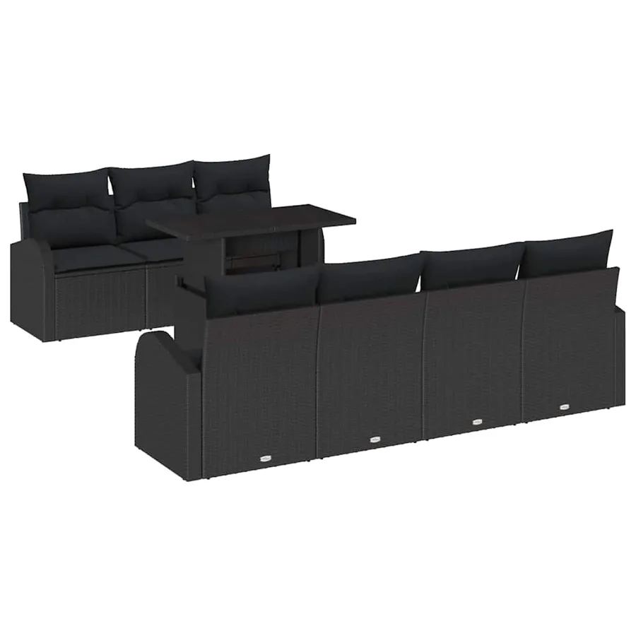 Ensemble de canapé de jardin avec coussin 8 pcs Noir Poly rotin - 2