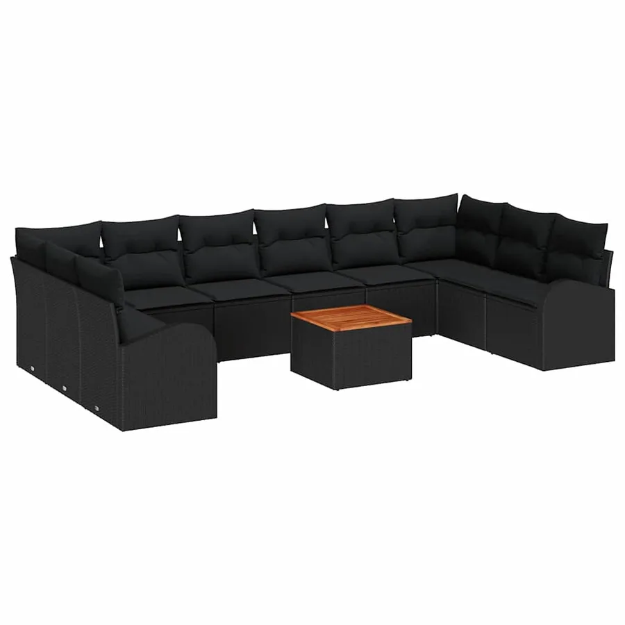 Ensemble de canapé de jardin avec coussin 11 pcs Noir polyrotin - 2