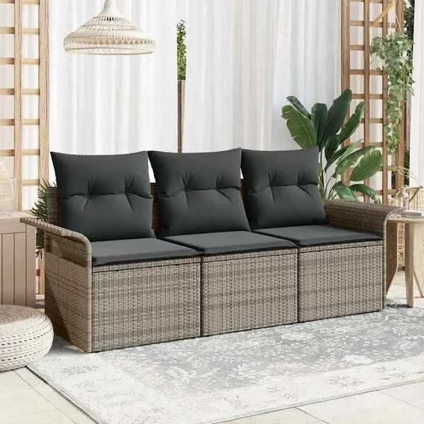 Ensemble de canapé de jardin avec coussin 3 pcs Gris Poly rotin