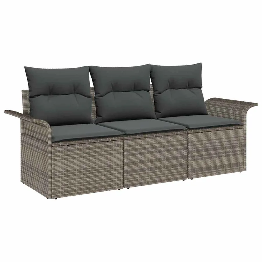 Ensemble de canapé de jardin avec coussin 3 pcs Gris Poly rotin - 2