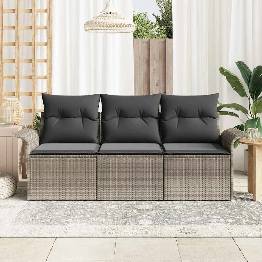 Ensemble de canapé de jardin avec coussin 3 pcs Gris Poly rotin - 3