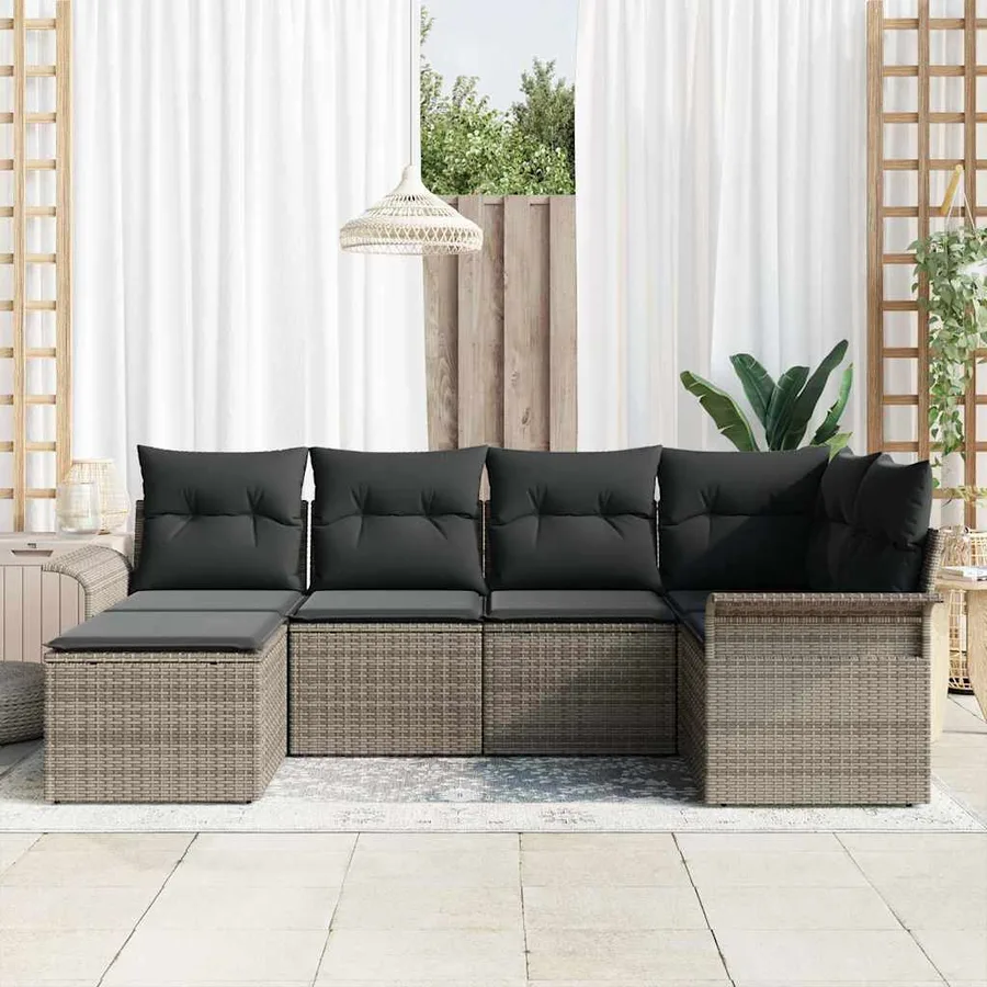 Ensemble de canapé de jardin avec stockage 6 pcs Gris polyrotin - 3