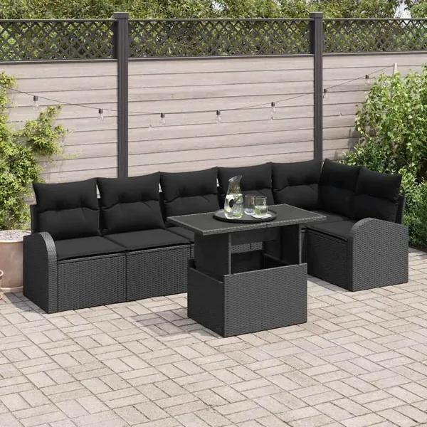 Ensemble de canapé de jardin avec stockage 7 pcs Noir polyrotin