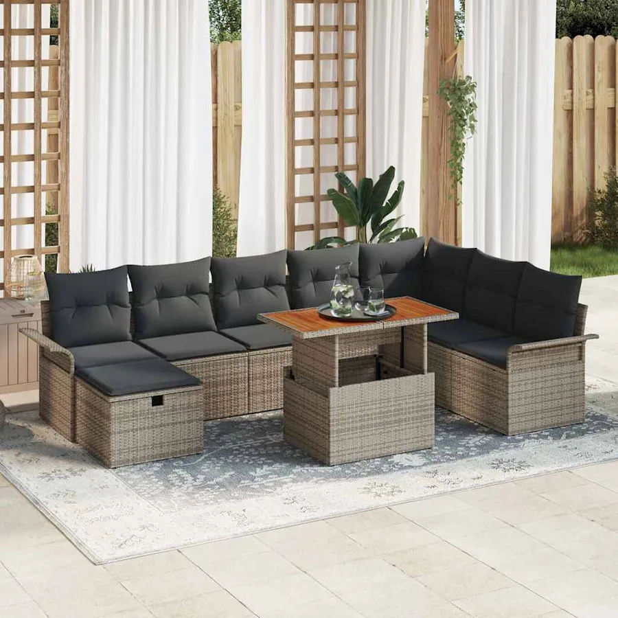 Ensemble de canapé de jardin 9 pcs Gris polyrotin