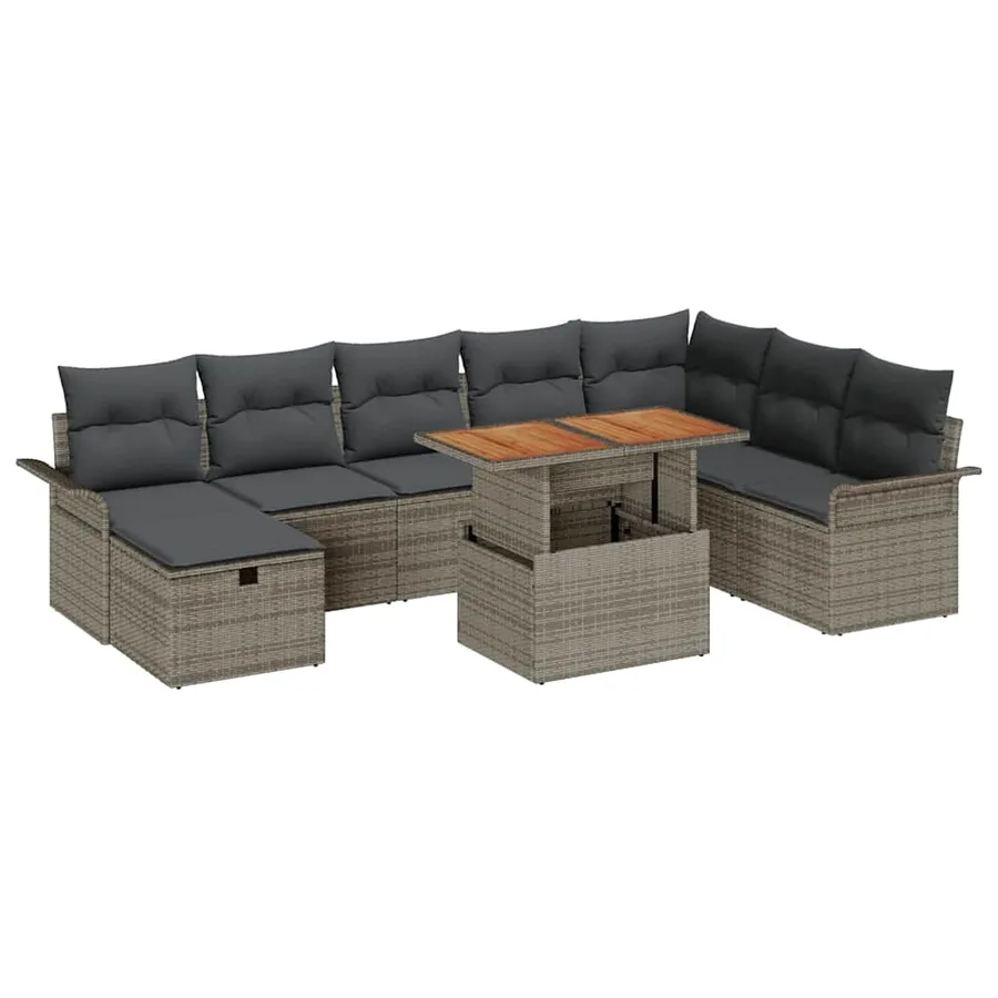 Ensemble de canapé de jardin 9 pcs Gris polyrotin - 2