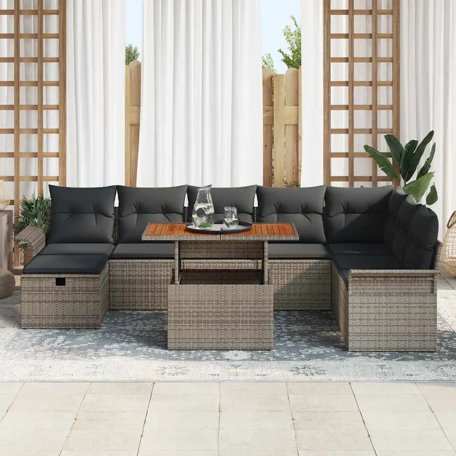 Ensemble de canapé de jardin 9 pcs Gris polyrotin - 3