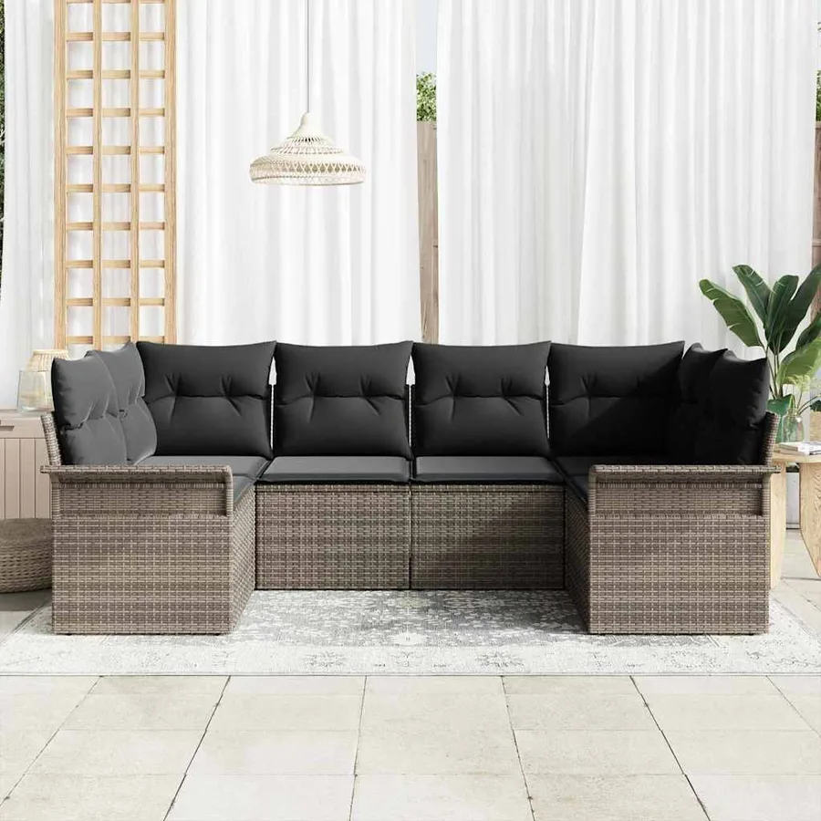 Ensemble de canapé de jardin 6 pcs Gris Poly rotin - 3