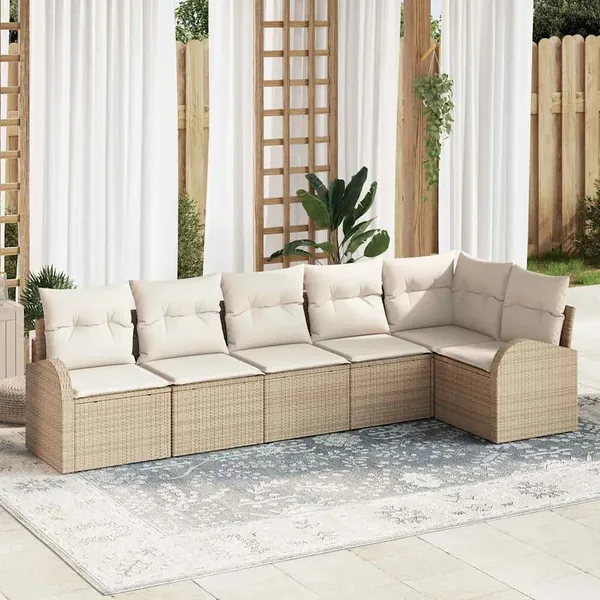 Ensemble de canapé de jardin 6 pcs Beige Poly rotin