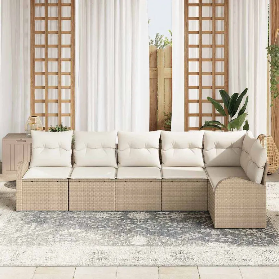 Ensemble de canapé de jardin 6 pcs Beige Poly rotin - 3