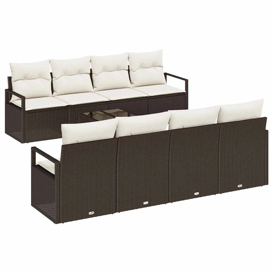 Ensemble de canapé de jardin 9 pcs Marron et Crème polyrotin - 2