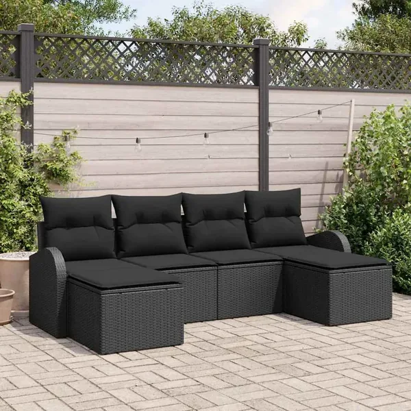 Ensemble de canapé de jardin 6 pcs Noir Poly Rattan