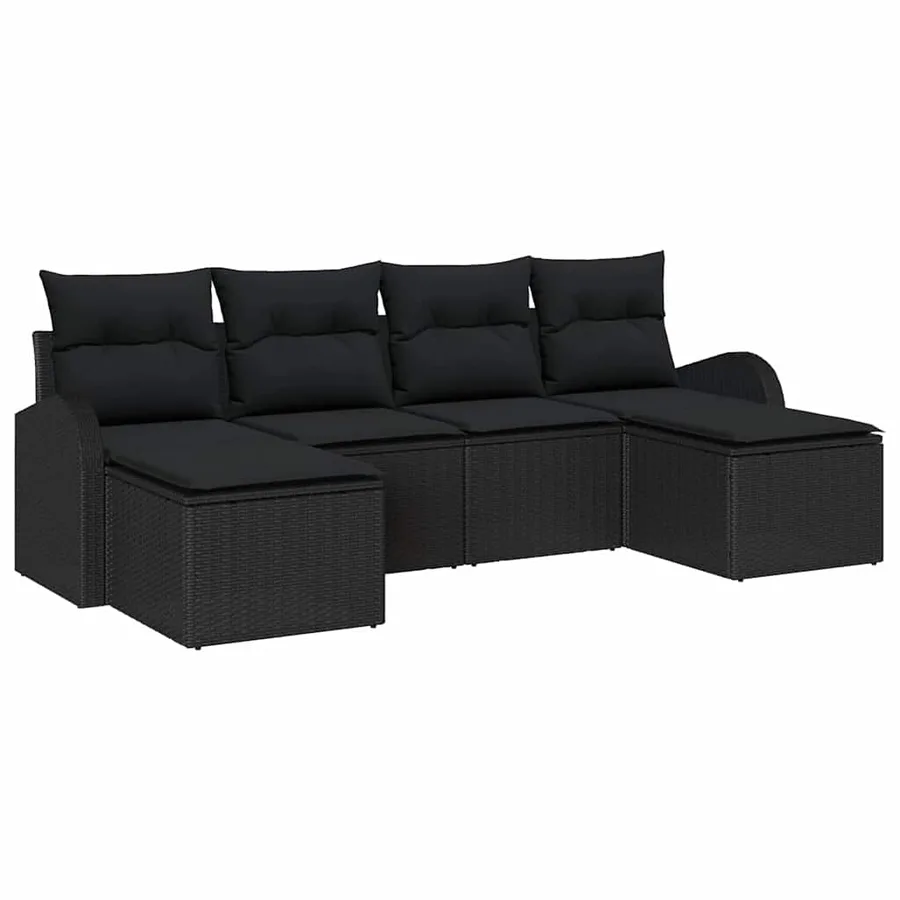 Ensemble de canapé de jardin 6 pcs Noir Poly Rattan - 2