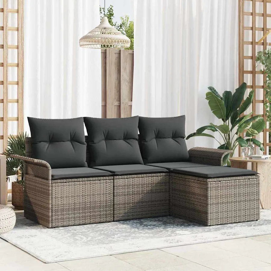Ensemble de canapé de jardin avec coussin 4 pcs Gris Poly rotin